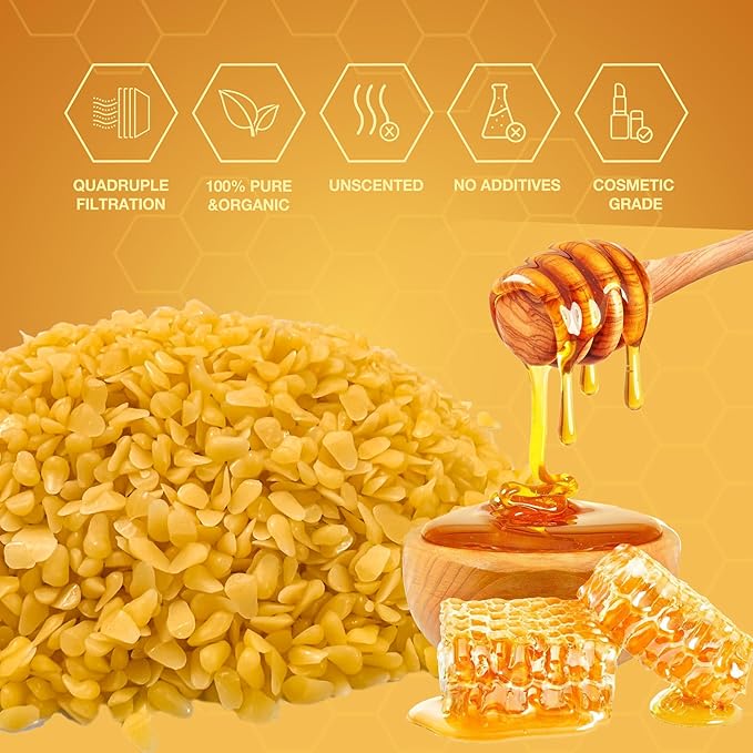 VALLYDOM Organic Beeswax Pellets - 453g Yellow Beeswax Pastilles, Pure Natural Bulk Bees Wax Pellets for DIY Beeswax Making Candles Skin Care Lip Balm Soap Lotion (1lb)