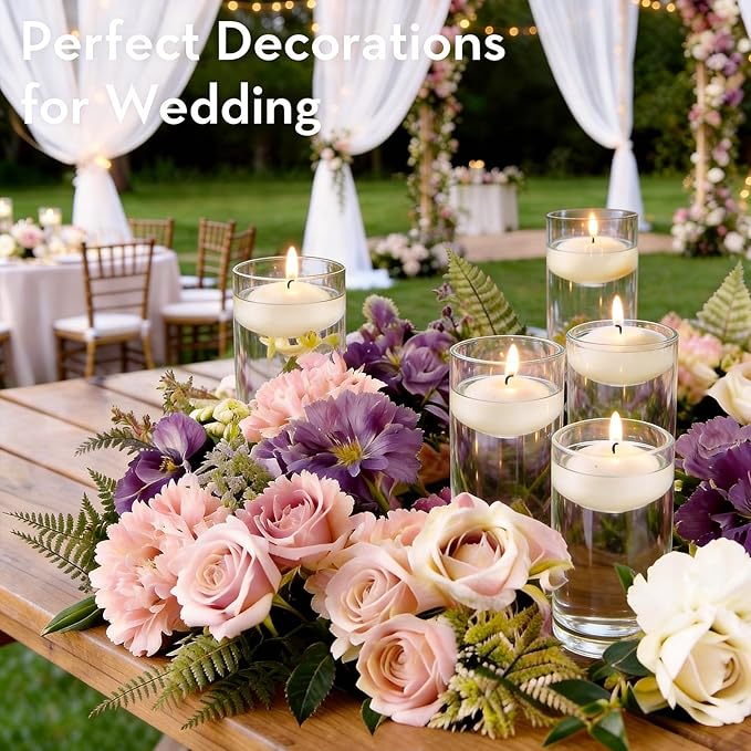 Crenovo Floating Candles Dripless, 5-6 Hour Clean Burn, 2 Inch Unscented Candles for Wedding, Party, Centerpieces, 24 Pack Water Candles Ivory Romantic Decoration