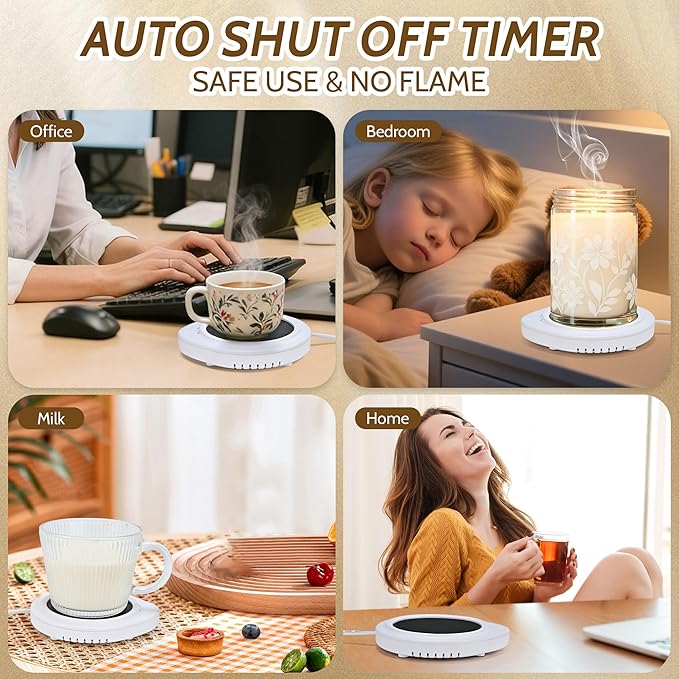 Candle Warmer with Timer, Coffee Mug Warmers for Large Jar,Safely Releases Scents Without a Flame, Melt The Candle Quickly, Enjoy Your Warm Coffee Tea. Gifts for Festival Birthday Women Men Mom Dad