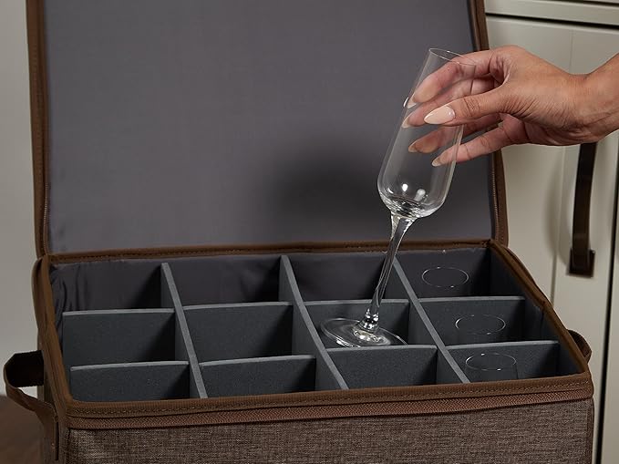 Covermates Keepsakes China Cups and Coffee Mugs Storage Box Stackable, Reinforced Handles, China Storage, Brown Heather