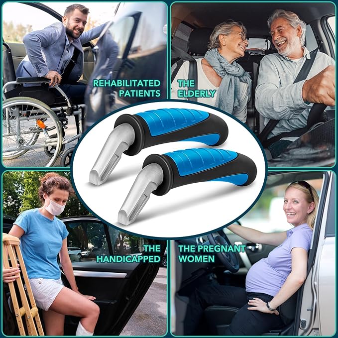 Car Door Handle for Elderly Car Handle Assist Support, Portable Auto Grab Handles for Handicap Seniors, Black and Blue 2 Pcs