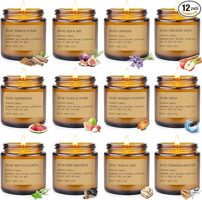 12 Pack Aromatherapy Candles for Home Scented, Aromatherapy Jar Candle Gifts for Women, Natural Soy Wax Amber Candle Set, Scented Candles Set for Birthday Day Present