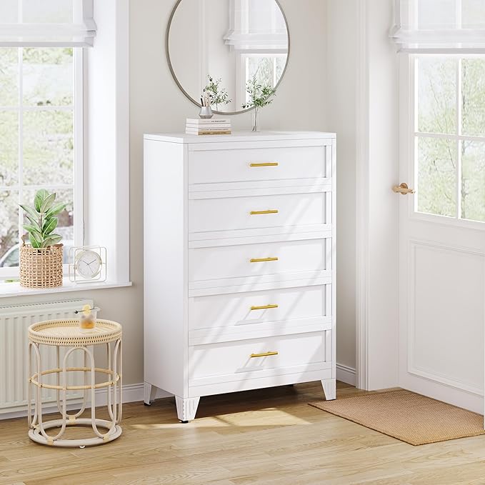 Ckzbx Metal Dresser Tall White Dresser for Bedroom Chest,53.54" H White Drawer Chest, Closet Dressers & Chests of Drawers for Living Room, Hallway (5 Drawers)