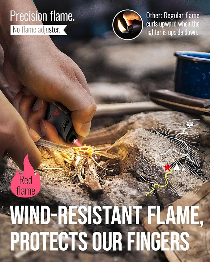 MK Lighter Outdoor Series Alpine Set 5-Pack Assorted Design Multipurpose Refillable, Windproof Flame, Slip Guard Candle & BBQ, Prepping & Camping Supplies, Survival Lighters (Trail Blazer 5PC)
