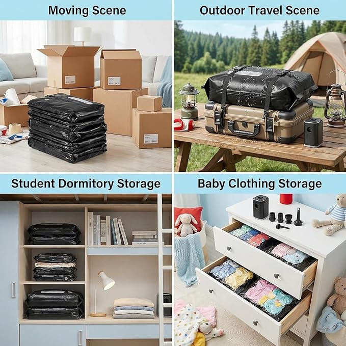 11-Pack Travel Vacuum Bags with Pump, 2×17L TPU IP67 Waterproof Vacuum Seal Bags + 9 PA&PE Compression Bags (S/M/L) for Carry-On, Light Travel, Backpacks & Home Storage