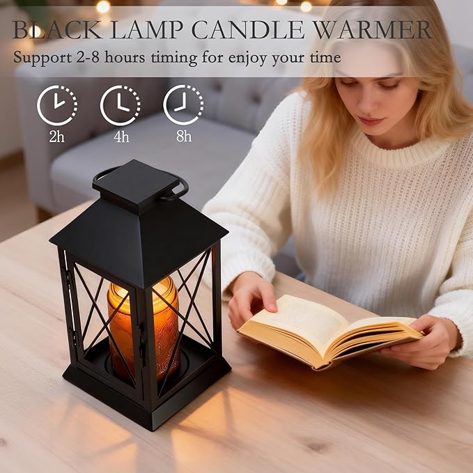 Candle Warmer Lamp with Timer,Compatible with 3 Wick Candles/Large Candel Jars,Vintage Lamp Candle Warmer Lantern,Dimmable Candle Lamp Warmer Farmhouse,Fully Enclosed Designed and Hanging Up-Black