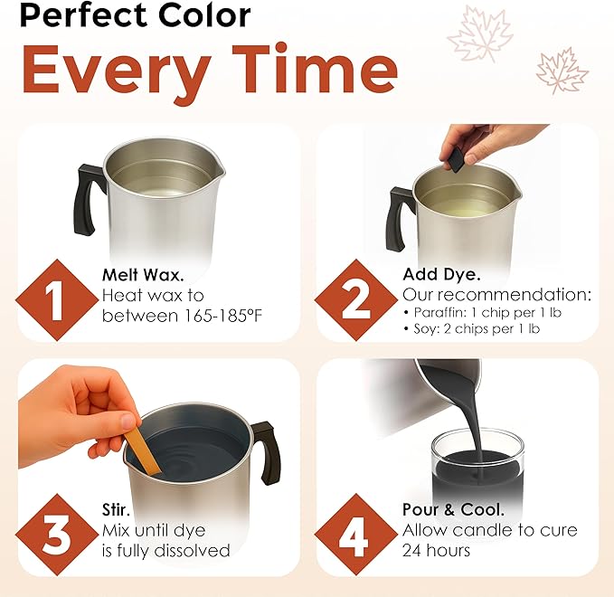 Candle Dye - Made in The USA - 5 Autumn Colors (Red, Brown, Orange, Yellow, Maple) for Paraffin or Soy Wax - Highly Concentrated - Great for Professionals or Hobbyist - 50 Dye Chips