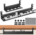 Under Desk Cable Management Tray - 18-29in Retractable Iron Cord Organizer, No-Drill Installation with Anti-Slip Pads, Desk Cable Tray for Office, Gaming,Standing Desks(Black)