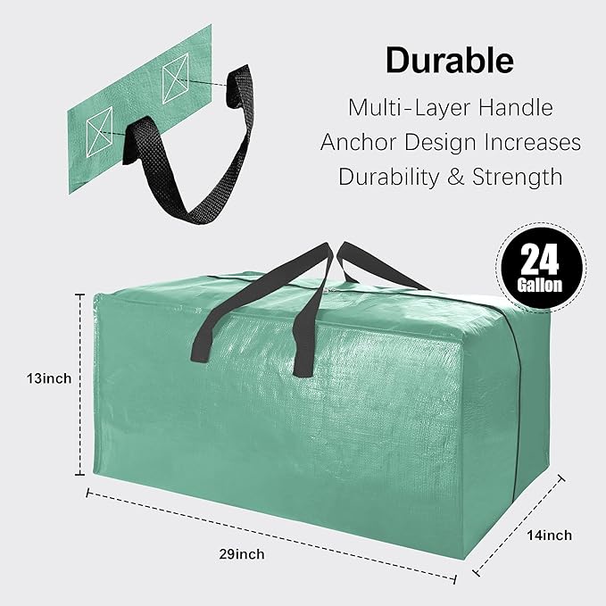 VELVETSURE 12 Pack Heavy Duty Large Moving Bags W/Backpack Straps - Strong Handles & Zippers, Storage Totes For Space Saving, Fold Flat, Alternative to Moving Box and Storage Bin, Teal