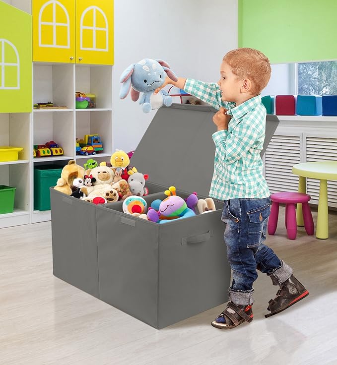 Sorbus Toy Chest with Flip-Top Lid, Kids Collapsible Storage for Nursery, Playroom, Closet, Home Organization, Large (Gray)