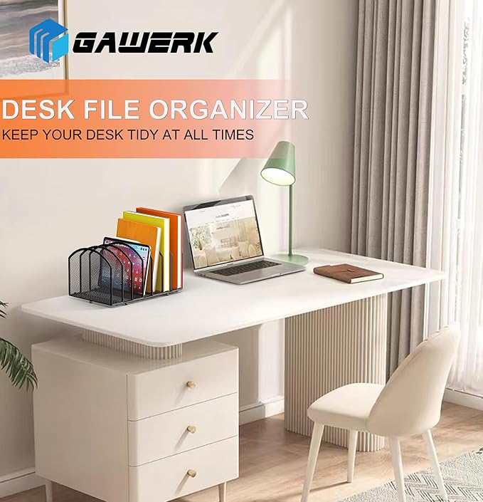 Gawerk 2 Pack Desk File Organizer, 7-Section Upright Mesh Desktop Organizer File Sorter Office Organization Letter Holder, Vertical Desktop File Holder for Office Home, Black