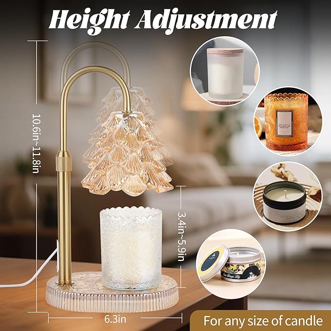 Christmas Tree Shaped Candle Warmer Lamp with Timer & Dimmer – Adjustable Wax Melt Lamp for Jar Candles, Home Decor Accent for Women – 2 Bulbs, Flame-Free & No-Smoke Use (Amber)