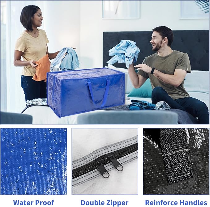 Clear Moving Bags - 8 Pack Extra Large Heavy Duty Storage Bags With Zipper & Reinforce Handles | 29x14x13 Inch Moving Tote Bags Bulk For Clothing, Shoes, Travel