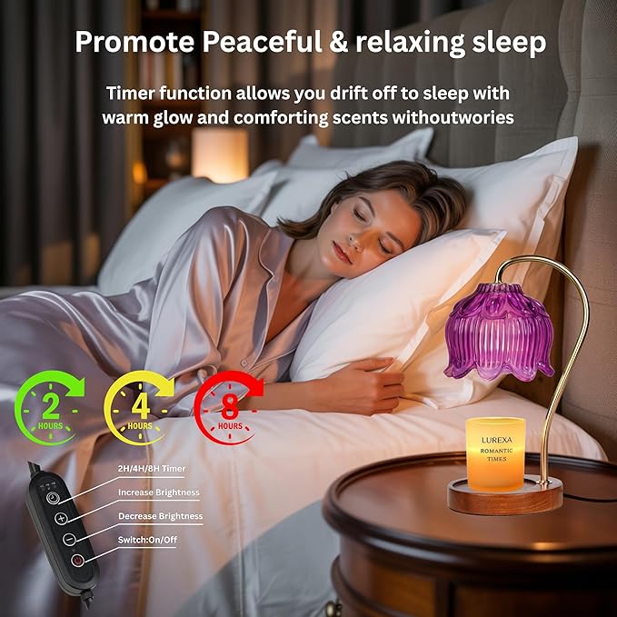 Candle Warmer Lamp with Timer, Dimmable Wax Melt Lamp for Large & Standard Jar Candles, Includes 2 GU10 Bulbs, Elegant Vintage Home Decor Gift for Women & Mom (A1-Purple Lotus)