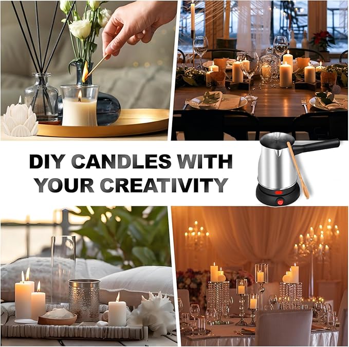 POLYHNIA Candle Making Kit with Wax Melter,Electric Candle Wax Melter for Candle Making, Stainless Steel Wax Melting Pot, 52IN Power Cord,Candle Making Supplies (New Model)
