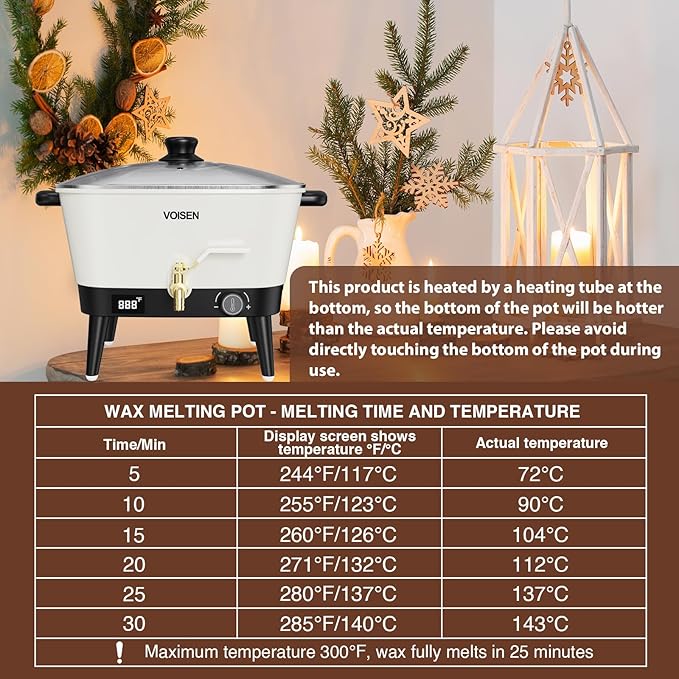 VOISEN Wax Melter for Candle Making, 8Qts Candle Wax Melting Pot with Spout for Soy Wax Soap Base, Electric Wax Melter for Candle Making with Temp Control, Easy Pour,Non-Stick(White)