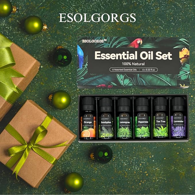 Essential Oils Set - 6 Blends for Diffusers, Aromatherapy Gift Set,Home Care, Candle Making Scents, Humidifiers,- Peppermint, Tea Tree, Lavender, Eucalyptus, Lemongrass, Sweet Orange (10mL)