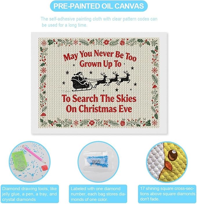 AIVKIEJK Diamond Painting Kits for Adults - Christmas May You Never Grow Too Big Painting DIY 5D Full Drill Diamond Dots Paintings with Diamonds Gem Art and Crafts Home Decor 12"x16"