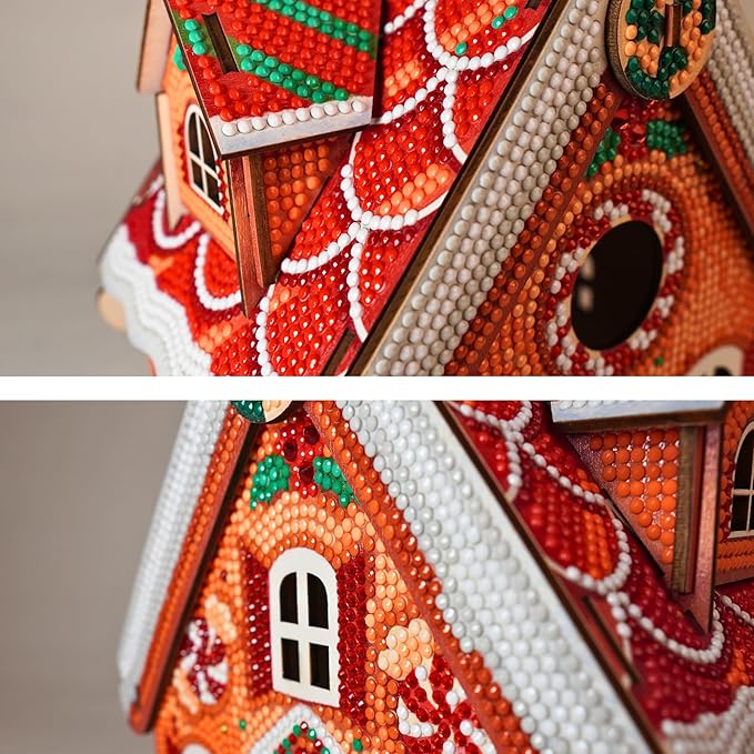 Party Ready 3D Diamond Painting Gingerbread House Christmas Cabin Kit – DIY Holiday Décor, Full Drill Mosaic Art, Festive Craft Kit (Gingerbread House 3)