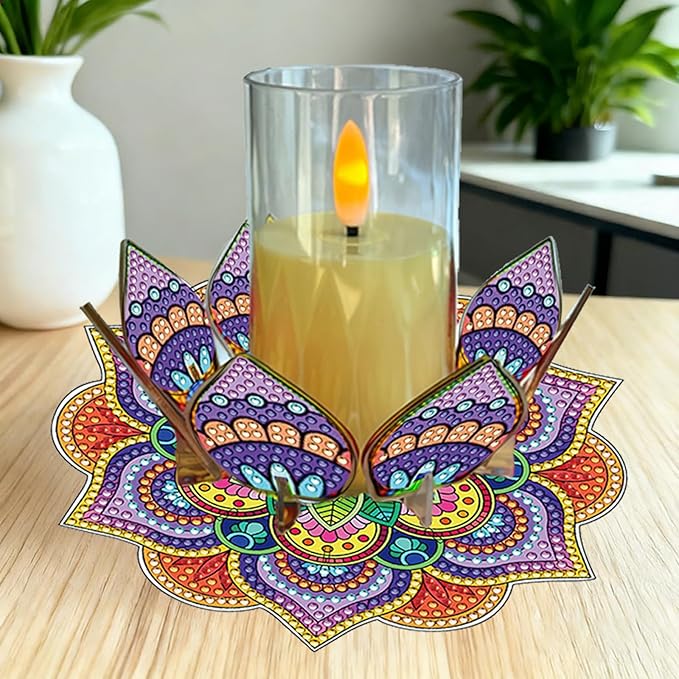 5D DIY Diamond Art Painting PVC Flower Candle Holders Tealight/Tea Light/Votive Candle Holder, for Table Centerpiece Home Décor Party Wedding Dinning-Flower-4