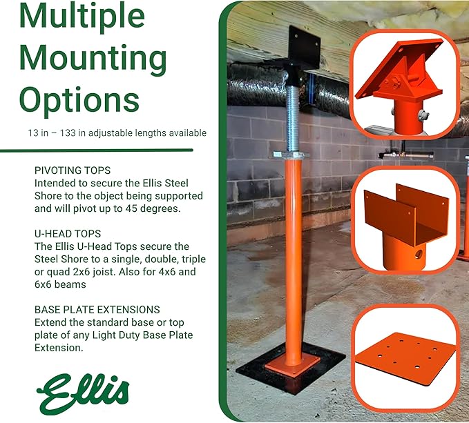 Ellis Manufacturing Light-Duty Steel Construction Jack - Adjustable Screw Jack Post for Floor Leveling, Beams, and Concrete - 5,000 lb Load Capacity - 85"-109" Adjustment, House Jacks for Leveling