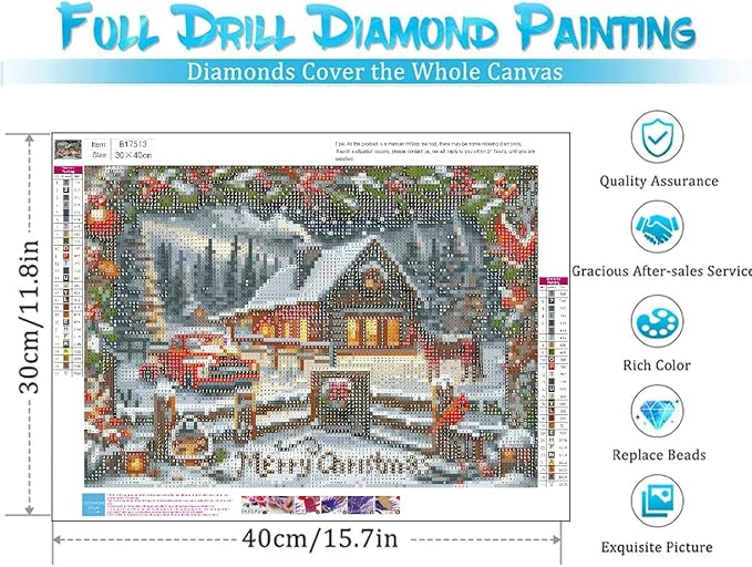 VIGEGU Christmas Diamond Art Kits for Adult,Winter Snow Scene Diamond Painting for Beginnger, Truck 5D DIY Full Drill Rhinestone Diamond Dots Gem Painting Home Wall Decor 16x12 in