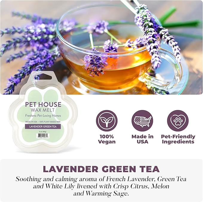 Pet House Scented Wax Melts Lavender Green Tea, Long-Lasting, Pet-Friendly Plant Based, Wax Melts for Home, 3 OZ Each, 2 Pack
