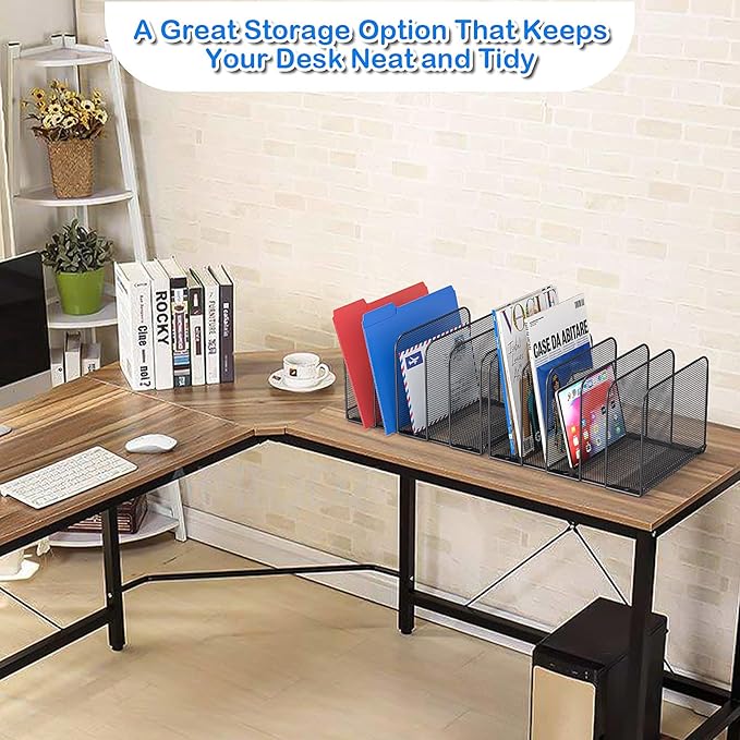 TOPCJ 5 Sections Desk File Holder/Rack/Sorter,Mesh File Organizer,File Folder Organizer,Metal Upright Desktop Organization for Documents,Magazine,Kitchenware,Antiskid,Antirust,Sturdy,2 Packs
