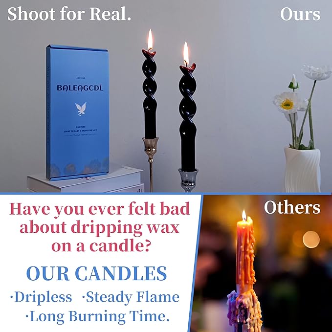 Dripless Unscented Spiral Candles 10 Inch Black Smokeless Long Burning Twist Design Candlesticks for Home Décor Dinner Party Romantic Evenings