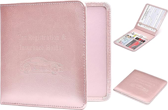 HerriaT Car Registration and Insurance Card Holder - Leather Vehicle Glove Box Automobile Documents Paperwork Wallet Case Organizer for ID, Driver's License, Key Contact Information Cards - Men&Women