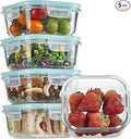 Vtopmart 5Pack 17.5oz Glass Storage Containers with Lids, Glass Meal Prep Food Container Sets with Snap Airtight Lids for Microwave, Oven, Freezer and Dishwasher, Green