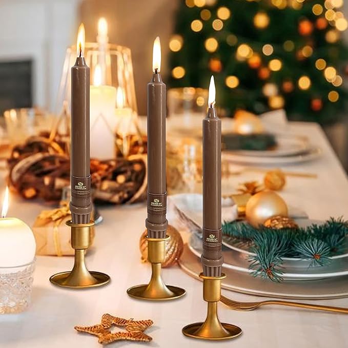 Brown Short Taper Candle 8 Inch Candlesticks Unscented Dripless Tapered Candle Set for Home Decor Wedding Party Dinner Candles, 4 Pack