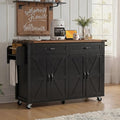 Amposei Farmhouse Rolling Kitchen Island with Power Outlet, Drop Leaf Breakfast Bar, Wooden Mobile Storage Island Cart on Wheels with Drawers, Spice Rack for Kitchen Dining Room (Black)