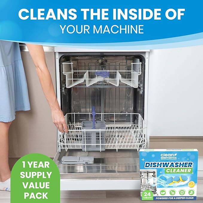 Dishwasher Cleaner Tablets & Deodorizer – 24 Pack (12 Month Supply) Deep Cleaning Descaler Pods, Removes Limescale, Hard Water, Calcium, Grease & Odor, Septic Safe Heavy Duty for Dish Washer