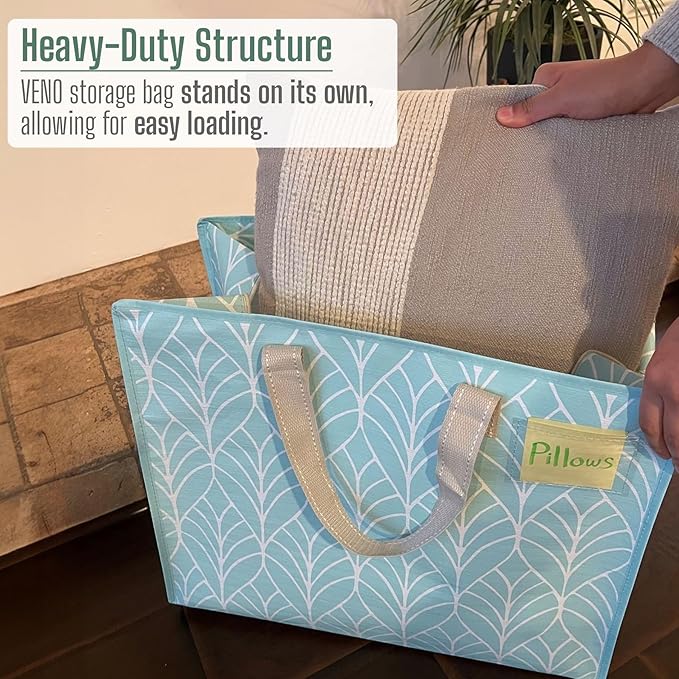 VENO 4 Pack Heavy Duty Moving Bags, Storage Bags, Packing Supplies, Top Zipper, Storage Totes for Camping, Clothes, Bedding, Comforters, Pillows (13 Gallon,Evergreen, 4 Pack)