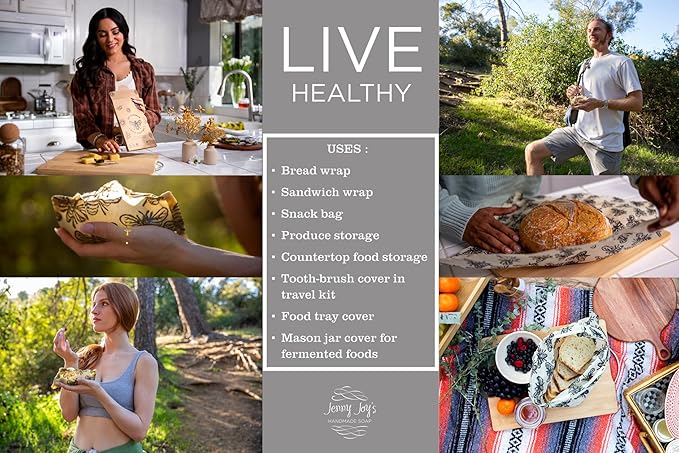 Made in USA DIY Pre Mixed Beeswax Wrap KIT- Made with Pine Resin, Beeswax & Jojoba Oil - Beeswax Wraps for Food- Make Your Own 6 Bees Wrap Sheets with 5 ml Pinon Salve for Sticky Fingers Square Shape