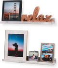 Rustic State Ted 24" Wall Mount Picture Ledge Photo Frame Display - Wooden Floating Shelves for Living Room Office Kitchen Bedroom Bathroom Décor Storage - Distressed White - Set of 2