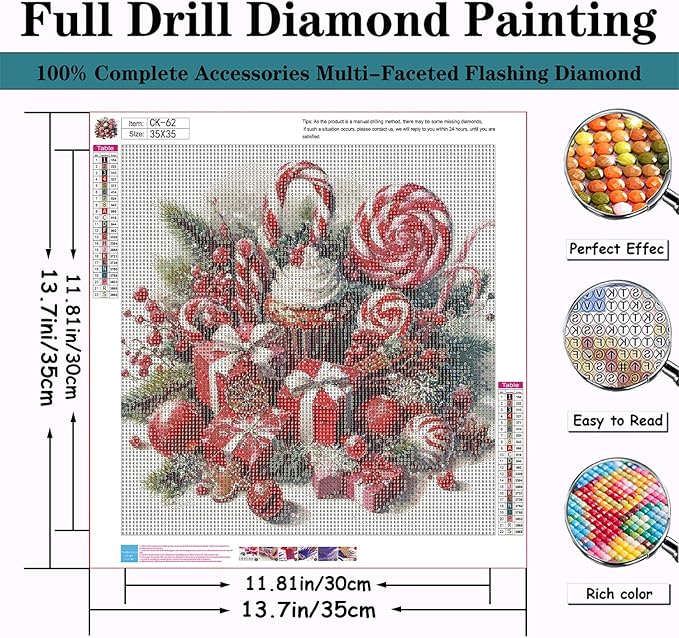 CZYWJMEI 5D Diamond Painting Kits for Adults Beginners,DIY Christmas Candy Diamond Art Kits,Full Round Drill Diamond Dot Gem Art Kits,Home Wall Decor 13.7x13.7nch