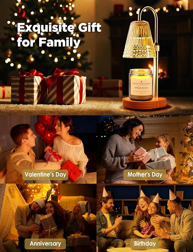 TATAANTY Candle Warmer Lamp with Timer, Wood Base Home Decor Candle Warmers, 4 Lights and 3 Timers. Table Lamp Birthday Gift for Women, Suitable for Room, Bedroom, Offices, and Living Rooms