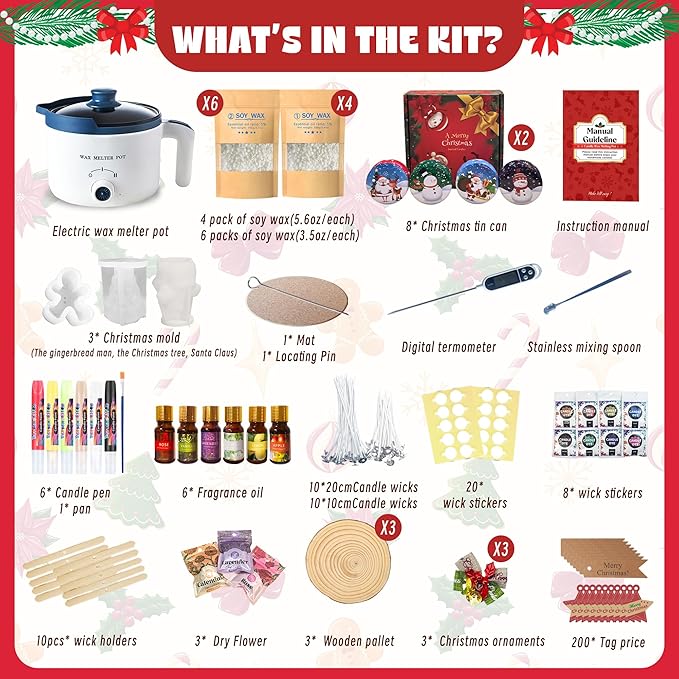 Luxury Soy Candle Making Kit with Molds, Make Your Own Scented Candles at Home with Wax Melter, Candle Wax Pen & Fragrances, Dried Flowers, All-in-One Wax Melt Kit and Moulds