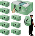 WORKPRO 8 Pack Extra Large Moving Bags with Zippers & Carrying Handles Backpack Straps, Heavy-Duty Storage Tote for Space Saving & Storage, Alternative to Moving Box (Green)