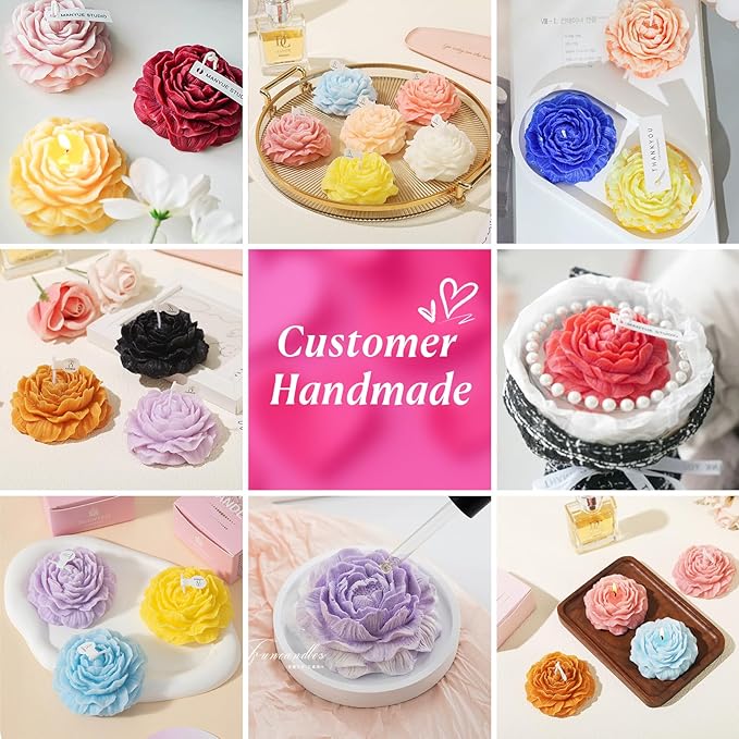 2Pcs Peony Silicone Candle Flower Wax Mold Silicone for Candles Resin Making Molds Moldes De Silicona para Hacer Velas Artesanales De Silicona,for Making Mothers Day Gifts for Mom Daughter
