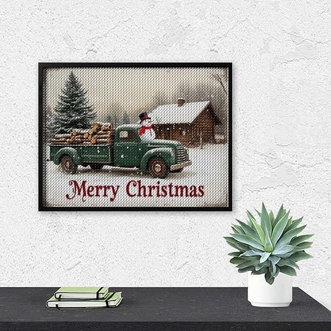 AIVKIEJK Diamond Painting Kits for Adults - Christmas Truck with Snowman & Cabin Winter Painting DIY 5D Full Drill Diamond Dots Paintings with Diamonds Gem Art and Crafts Home Decor 12"x16"