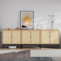 XIAO WEI Sideboard Buffet Cabinet with 2 Natural Rattan Decorated Doors, 31.5" W Accent Rattan Cabinet, Boho Credenza Storage Cabinet, for Living Room Dining Room Hallway, Metal Legs, Natural(3 PCS)