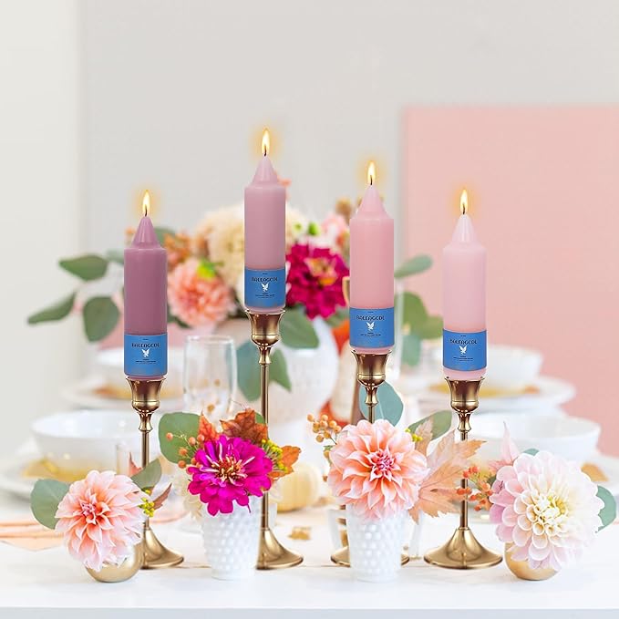 Handmade Unscented Long-Lasting Gradient Pink Taper Candles – Twist Design, Elegant Smooth Flame, Smokeless 5inch Candle Set for Home Decor, Weddings