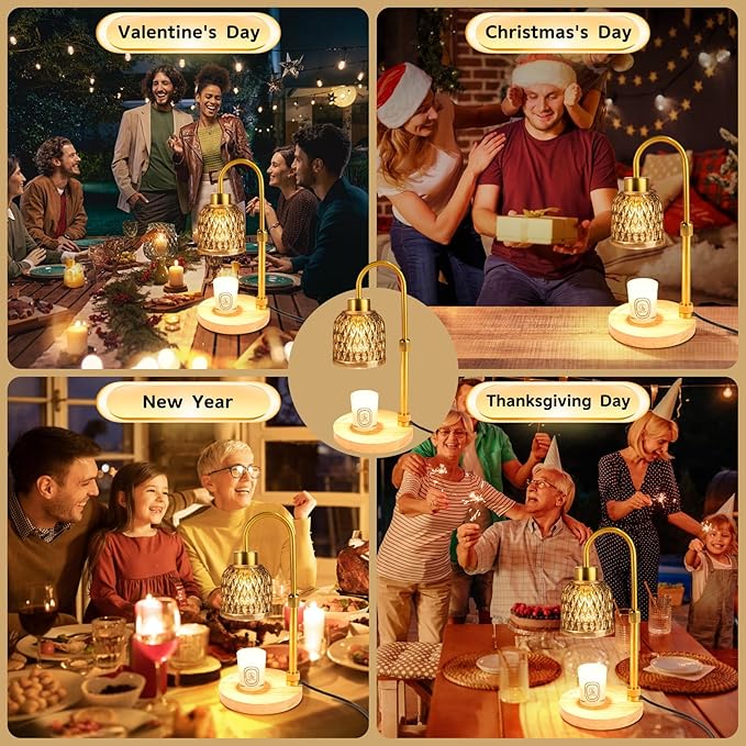 Candle Warmer Lamp with Timer, 3 Bulbs, Adjustable Height, 2/4/8H Auto Shut-Off for Home Office Décor, Ideal Gift (Amber)
