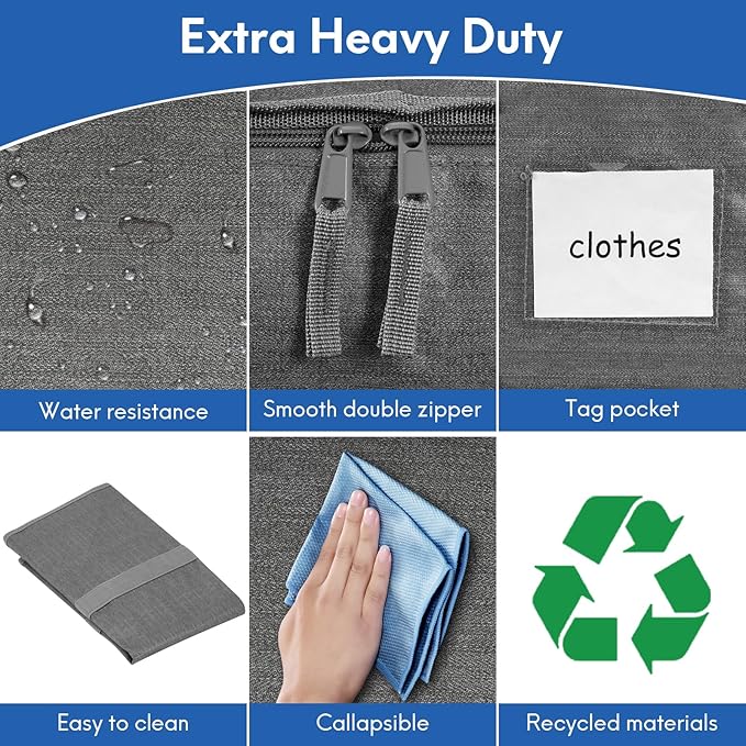 2-Pack Extra-Large Heavy-Duty Storage Totes with Reinforced Handles, Durable Zippers & Waterproof Material — Perfect for Space-Saving, Moving, Shipping and Travel (Grey)