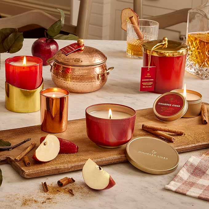 Thymes Scented Candles for Women & Men – Tin with Lid – Luxury Home Decor – Apple Candles with Notes of Crushed Clove, Cardamom, Bourbon & Malted Rum (Simmered Cider, 6.5 oz) (Pack of 2)
