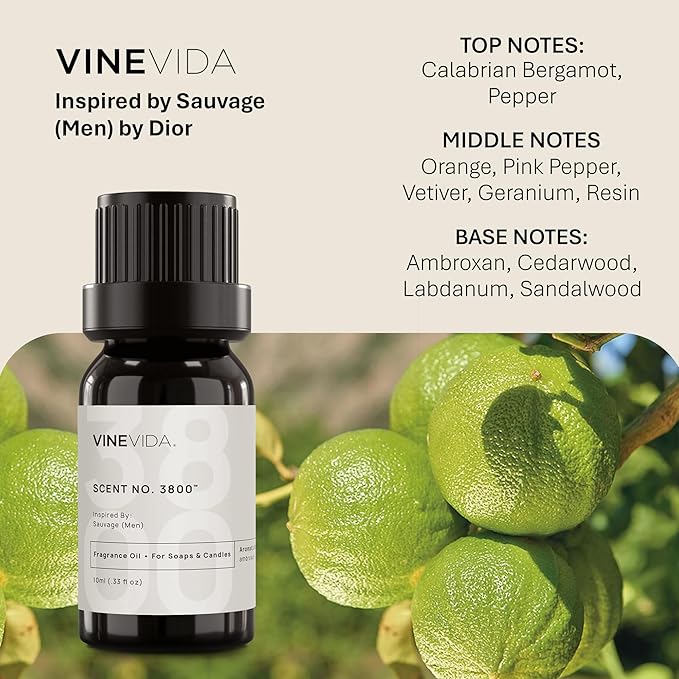 VINEVIDA [10mL] Sauvage (Men) Fragrance Oil for Candle Making - Natural Candle Oil Scents - Soap Making Essential Oil - Made in USA