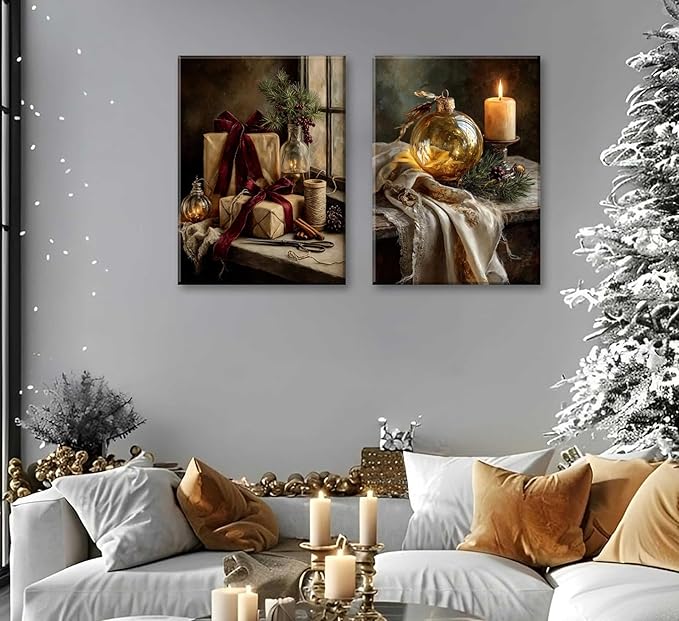 Paint by Number Kit for Adults & Kids, 2 Pack Christmas Still Life Scenes 16x20 Inch Framed, DIY Acrylic Painting Kit with Brushes & Paints, Festive Home Art Decor
